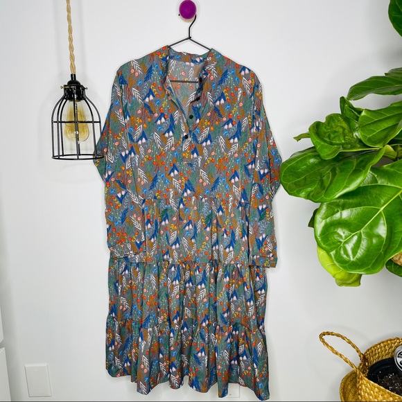 NWOT Bohemian Long-Sleeve Floral Midi Dress L - Picture 2 of 7